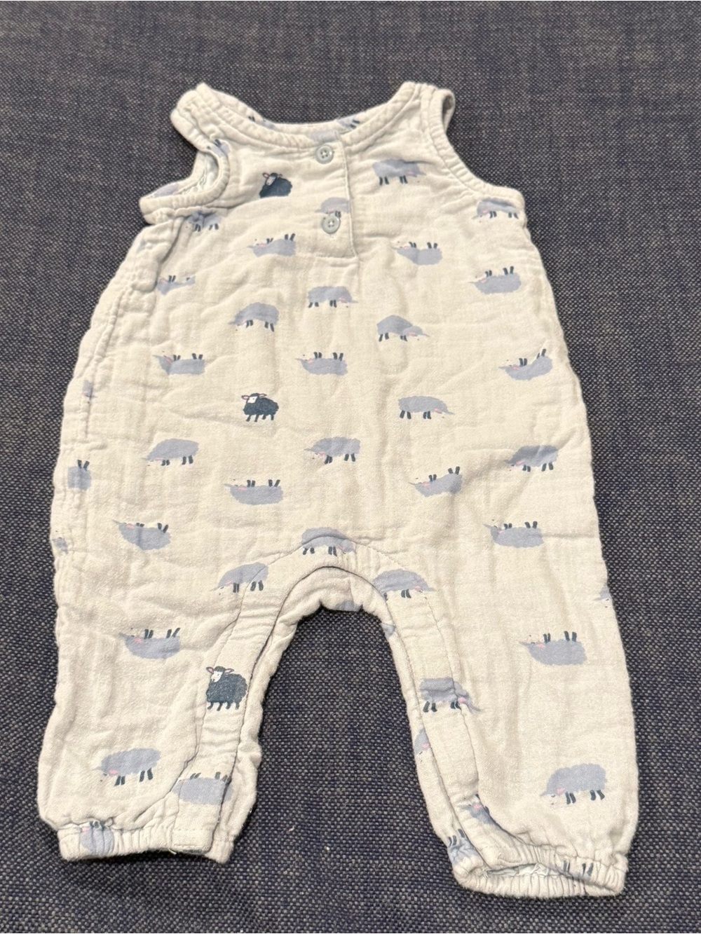 Hanna Andersson Light Blue Sheep Print Romper One Piece 3-6m 100% Organic Cotton
